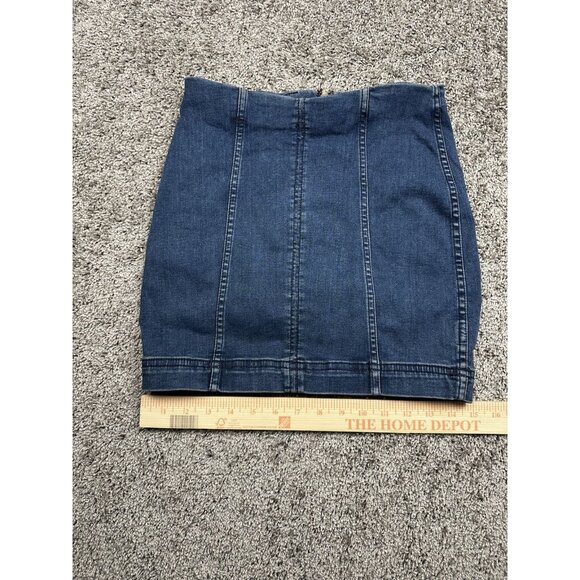 Free People Denim Mini Skirt Medium Blue Stretch Festival Boho Modern Femme Sz 2 - Picture 5 of 10